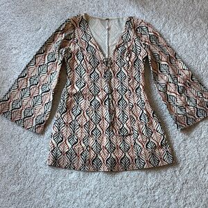 Free People Black and Orange Leaf Pattern Mini Dress